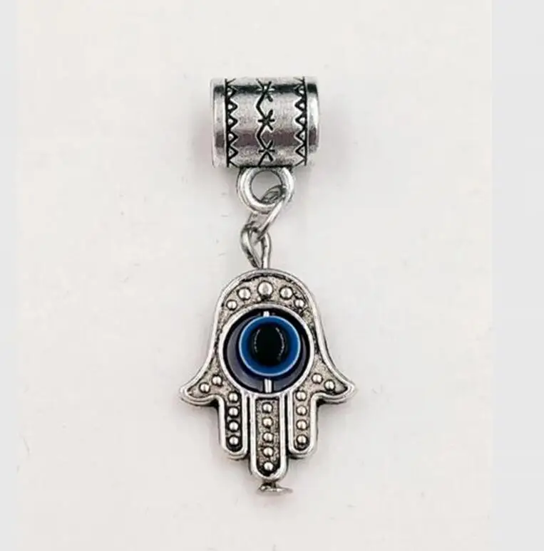 3 PCS Kabbalah Hand of Fatima Blue Evil Eye Hamsa Hands Charms Beads fit Necklace Bracelet DIY Bangle Pendant Charms