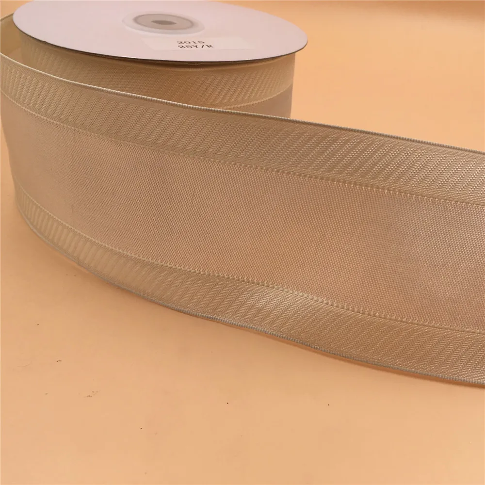 63mm X 25yards Wired Ivory Twill Grosgrain Edges Silk Satin Ribbon. Gift Bow,wedding,cake Wrap,tree Decoration,wreath N2015 image 2