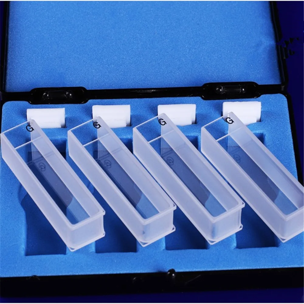 4Pcs 10mm Path Length Glass Cuvette Cell With Lid For Spectrophotometers