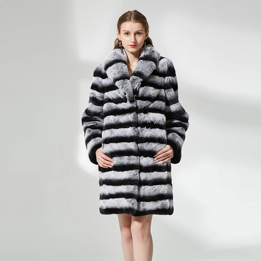 Real Chinchilla Rex Rabbit Coat Women Natural Fox Fur Coat Winter Long Jackets 2024 Top Womens Clothing