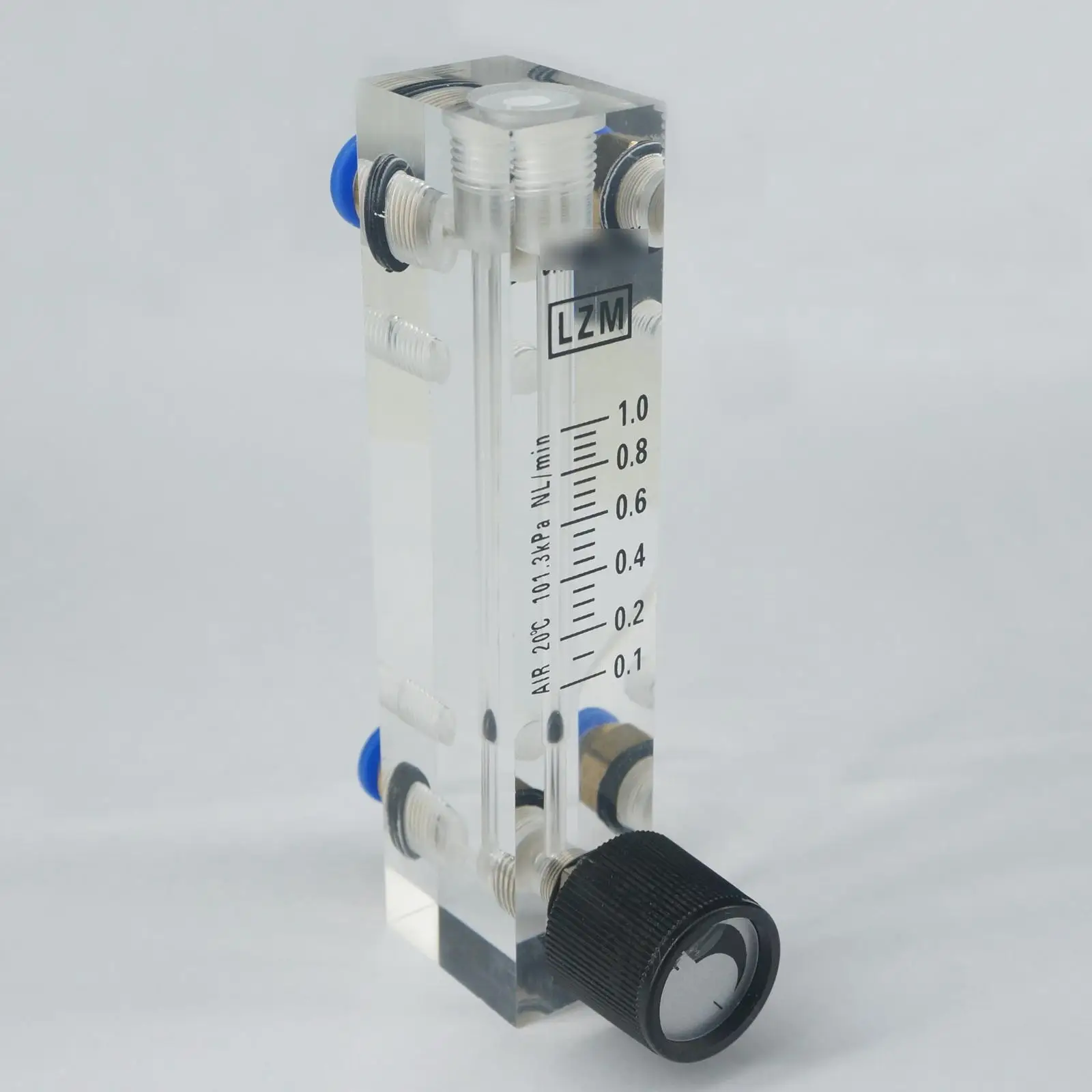 

0.1-1LPM LZM-6T Acrylic Panel Type Air Nitrogen Flowmeter Rotameter With Control Valve Push Fit 6mm OD Tube