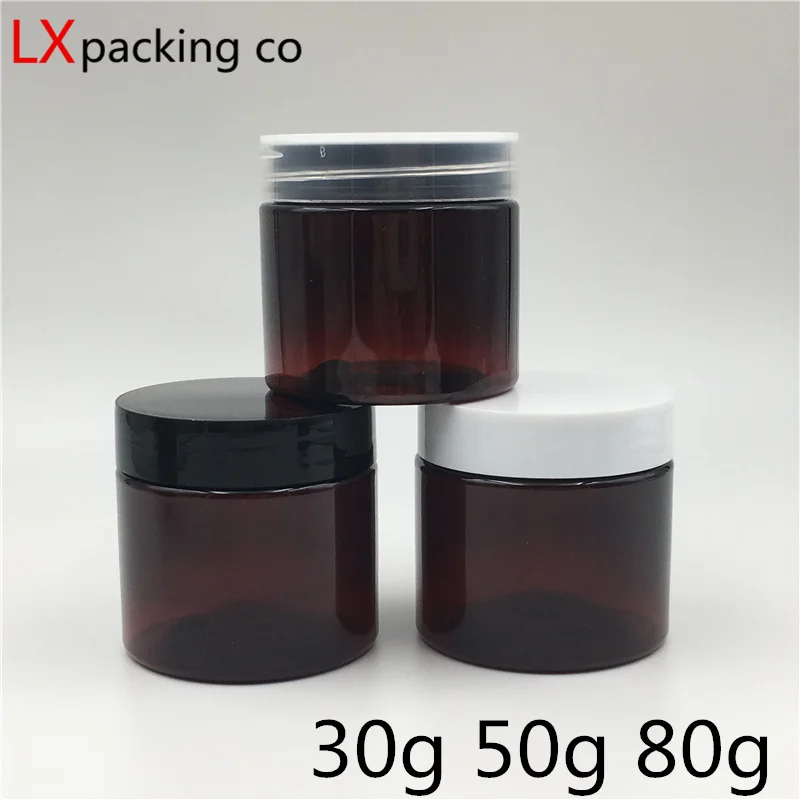 

50pcs 30ML 50ML 80ML Brown Plastic Jar Bottles jar Golden Silver Screw Lid Cream Pomade Pill Bath Packing Bottles