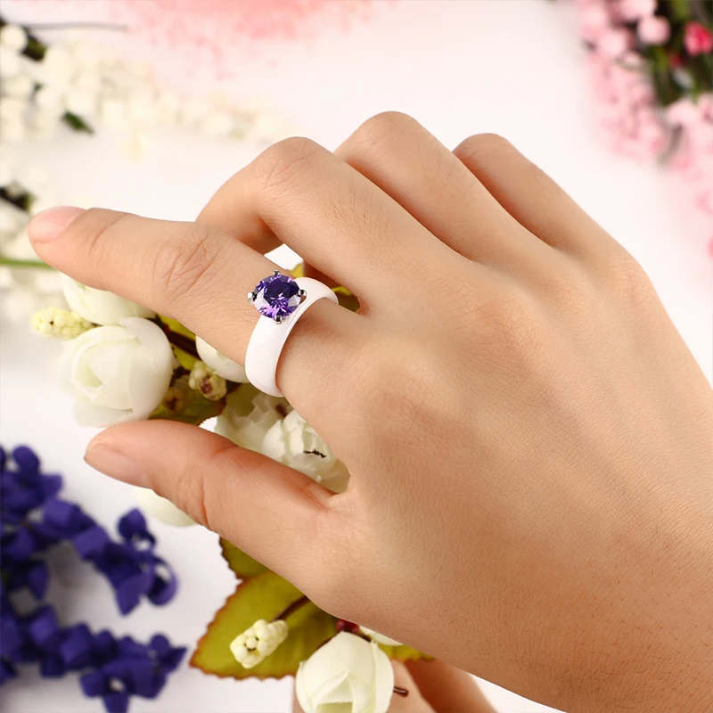 2018 Fashion Vintage Women Purple Crystal Ceramic Ring Black ColorFilled Zircon Crystal Rings Size 6-9 Engagement Rings