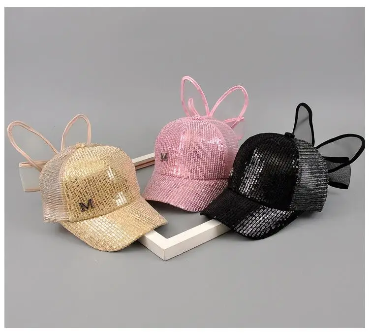 Luxury Big Bow Fashion Summer Kids Black White Pink Lace Floral ear Baseball Caps With Pearl Children Sun Hats Princess Mesh cap