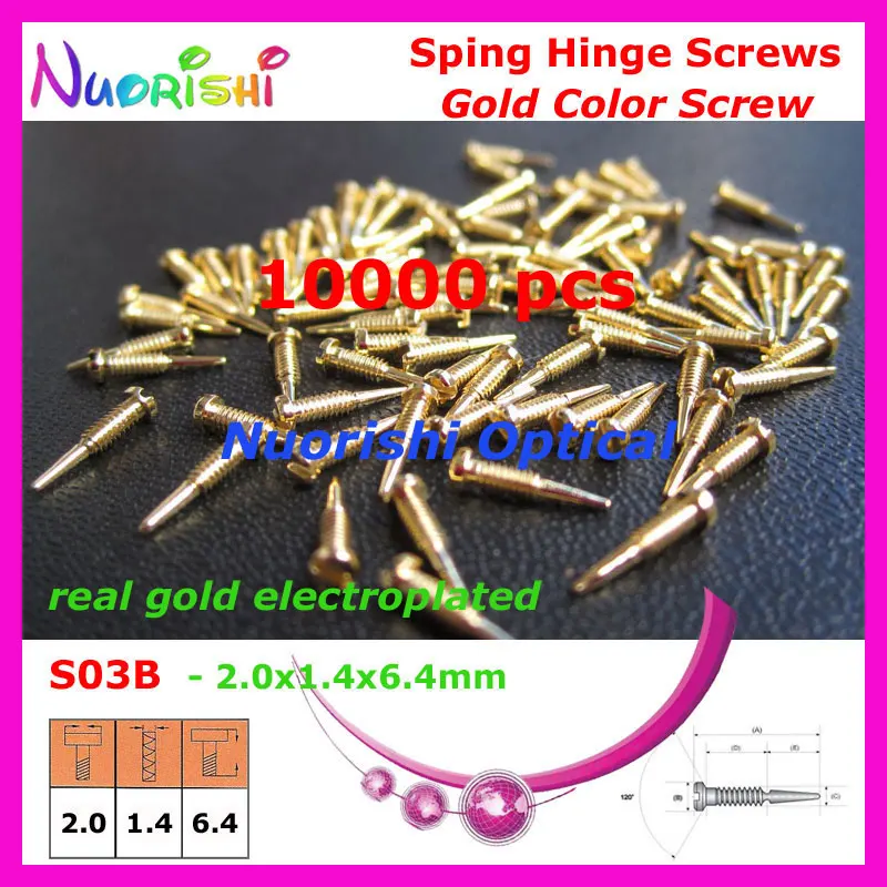 

S03B 2.0x1.4x6.4mm 10000pcs Gold Electroplating Glasses Eyewear Spectacle Sunglasses Spring Hinge Screws Free Shipping