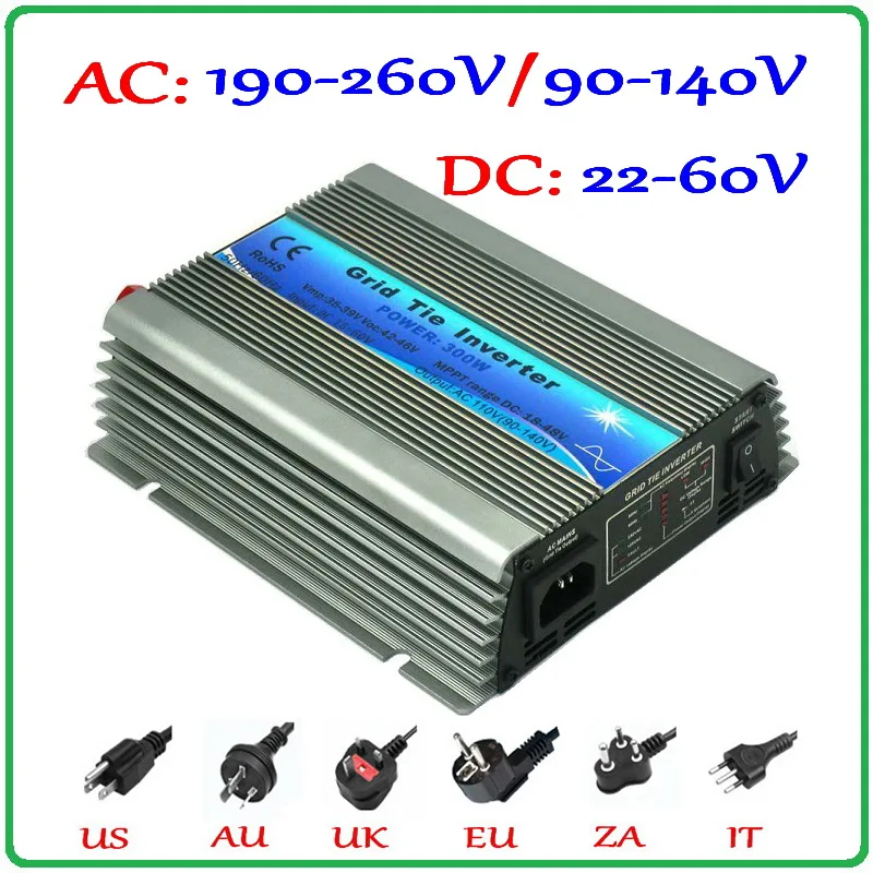 300W Grid Tie Inverter 22-60VDC Input  Pure Sine Wave 190-260VAC or 90-140VAC Output  MPPT Battery Wind Solar on grid inverter