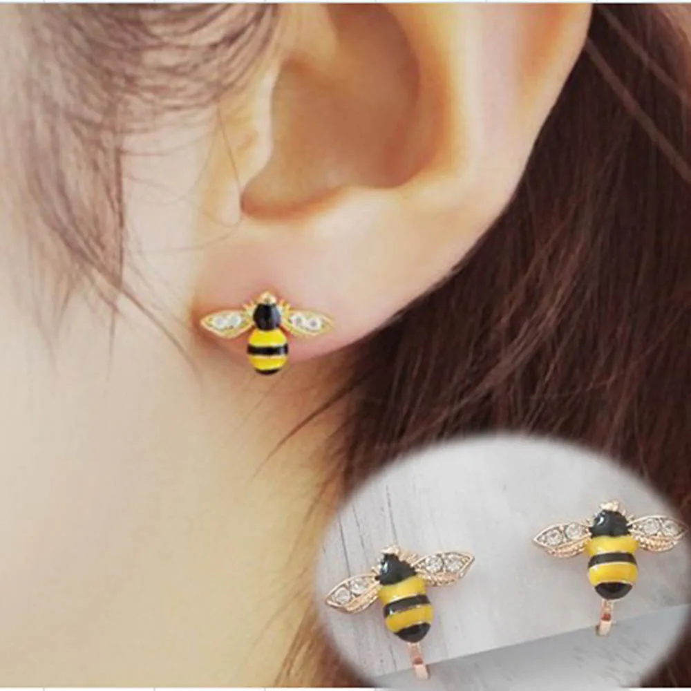 Korea Style Fashion Cute bee Clip on Earrings No Pierced for Women Party Charm Earrings No Hole Earrings jewelry wholesale