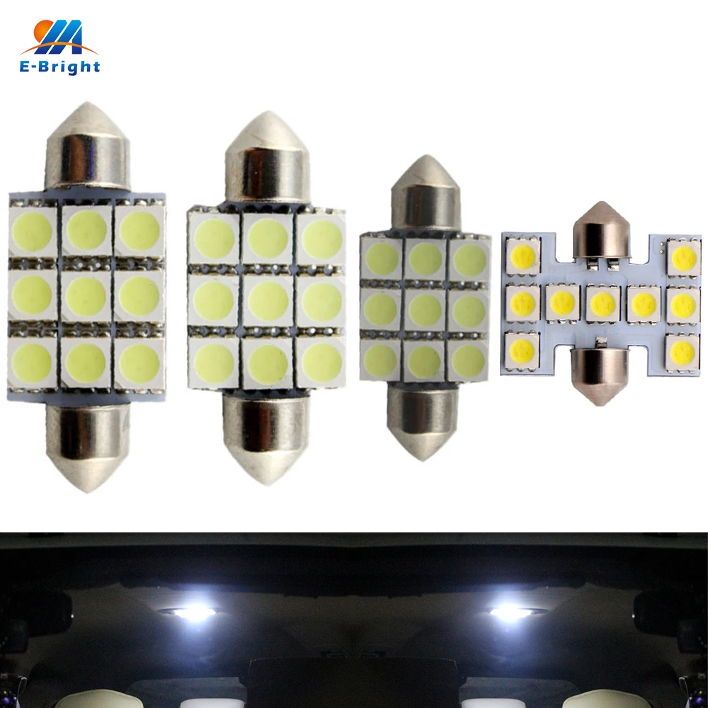 

Wholesale! 100X C5W White 5050 9 LED 31mm 36mm 39mm 41mm Festoon Dome LED Light Bulbs 9 SMD Interior Idicator Lamp 12V