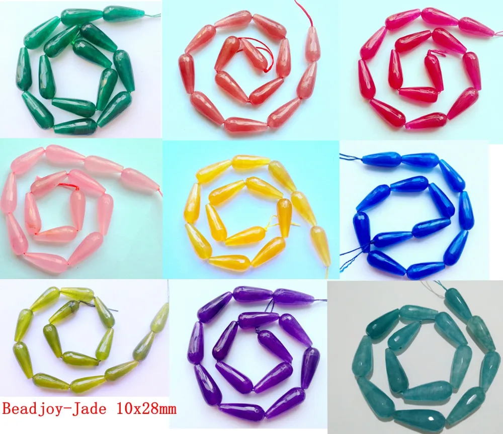 Long Faceted Mixed Color Jade Bead 10x28mm Faceted Teardrop Semi Stone Jewelry Beads16