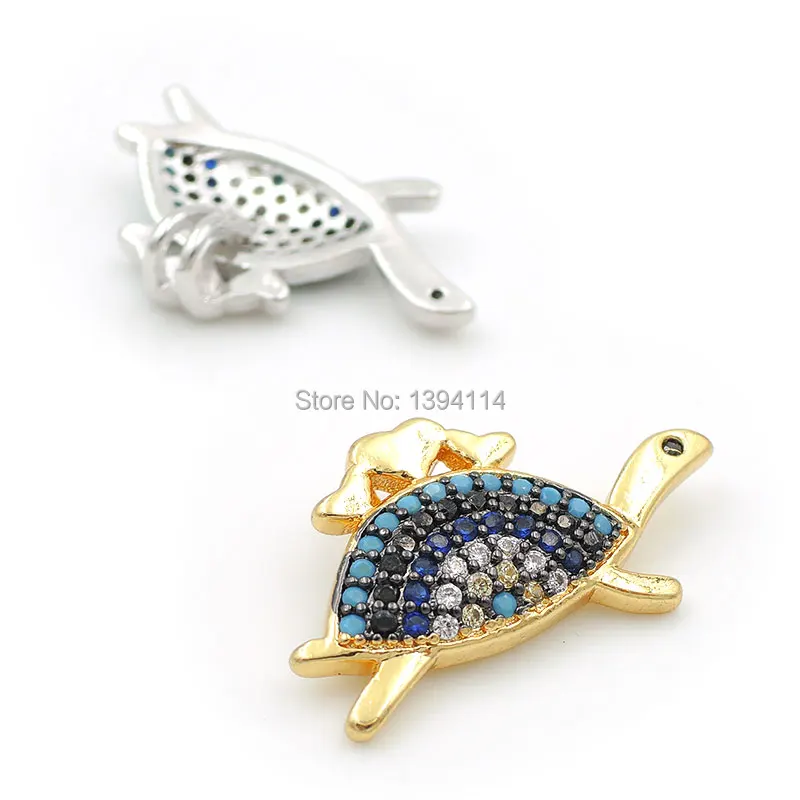 22*12*5mm Micro Pave Kallaite&Black&Blue&Clear CZ Tortoise Charm Of Double Circles Fit For Women As Necklaces Accessory