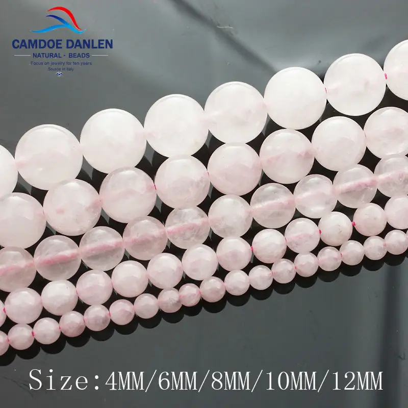 CAMDOE DANLEN Light Natural Stone Rose Pink Quartz Rock Crystal Beads 4/6/8/10/12/14mm Fit Diy Seed beads For Jewelry Making