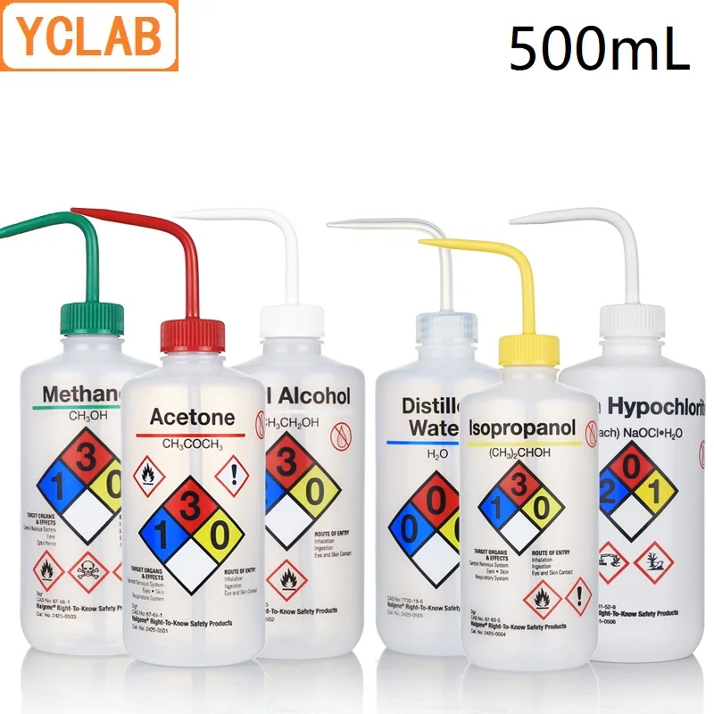 YCLAB 500mL Plastic Washing Bottle Narrow Mouth Distilled Water/Ethyl Alcohol/Sodium Hypochlorite/Isopropanol/Methanol/Acetone