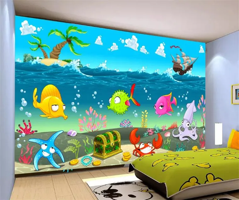 Custom mural photo 3d room wallpaper Cartoon sea world fish boat treasure painting 3d wall murals wallpaper for walls 3 d