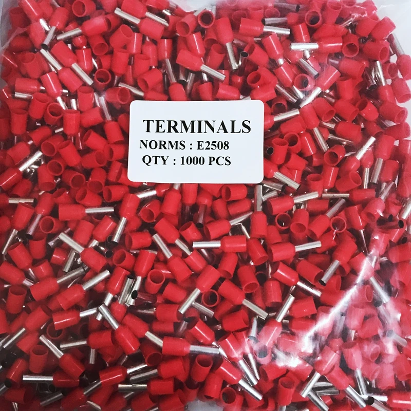 100PCS E2508 Tube insulating terminals AWG 14 Insulated Cable Wire 2.5mm 2 Connector Insulating Crimp Terminal Connect 9 Colour