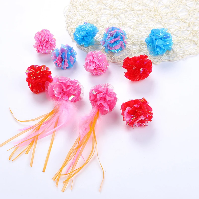 10 Pcs/lot Colorful Cat Mylar Crinkle Balls Cat Toys Sound Paper Ball Kitten Pet Interactive Play Toys