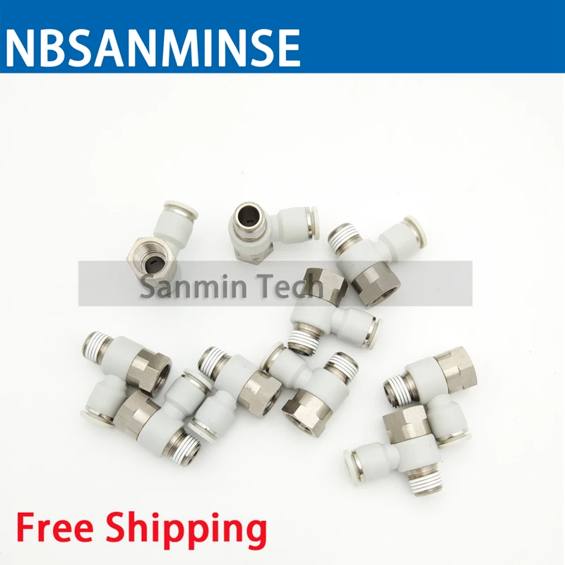 10Pcs/lot PHF M5 1/8 1/4 3/8 1/2 Female Banjo Fitting Plastic Air Fitting Air Connector Pneumatic Automation Parts NBSANMINSE