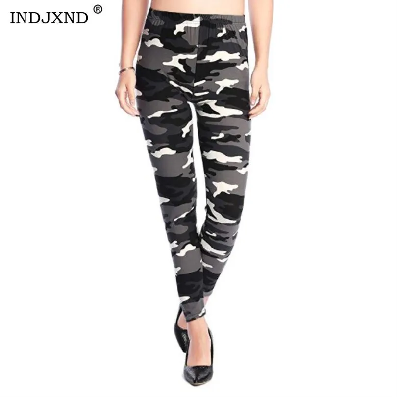 INDJXND Women Leggings Fitness Push Up Spandex Elasticity Stretch Patchwork Printing Camouflage Breathable Ankle Length Pants