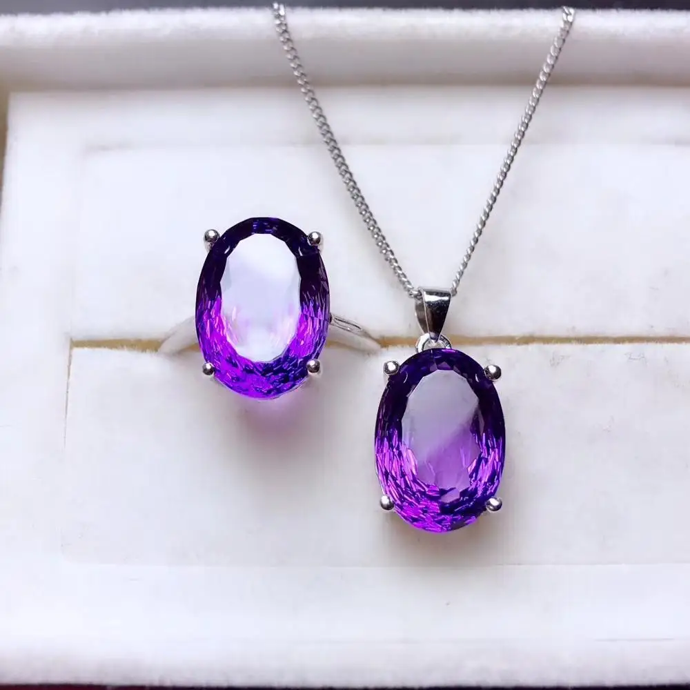 Strongly recommended Beautiful blaze, 925 silver, Brazil Amethyst suit, large gemstone, amazing effect.