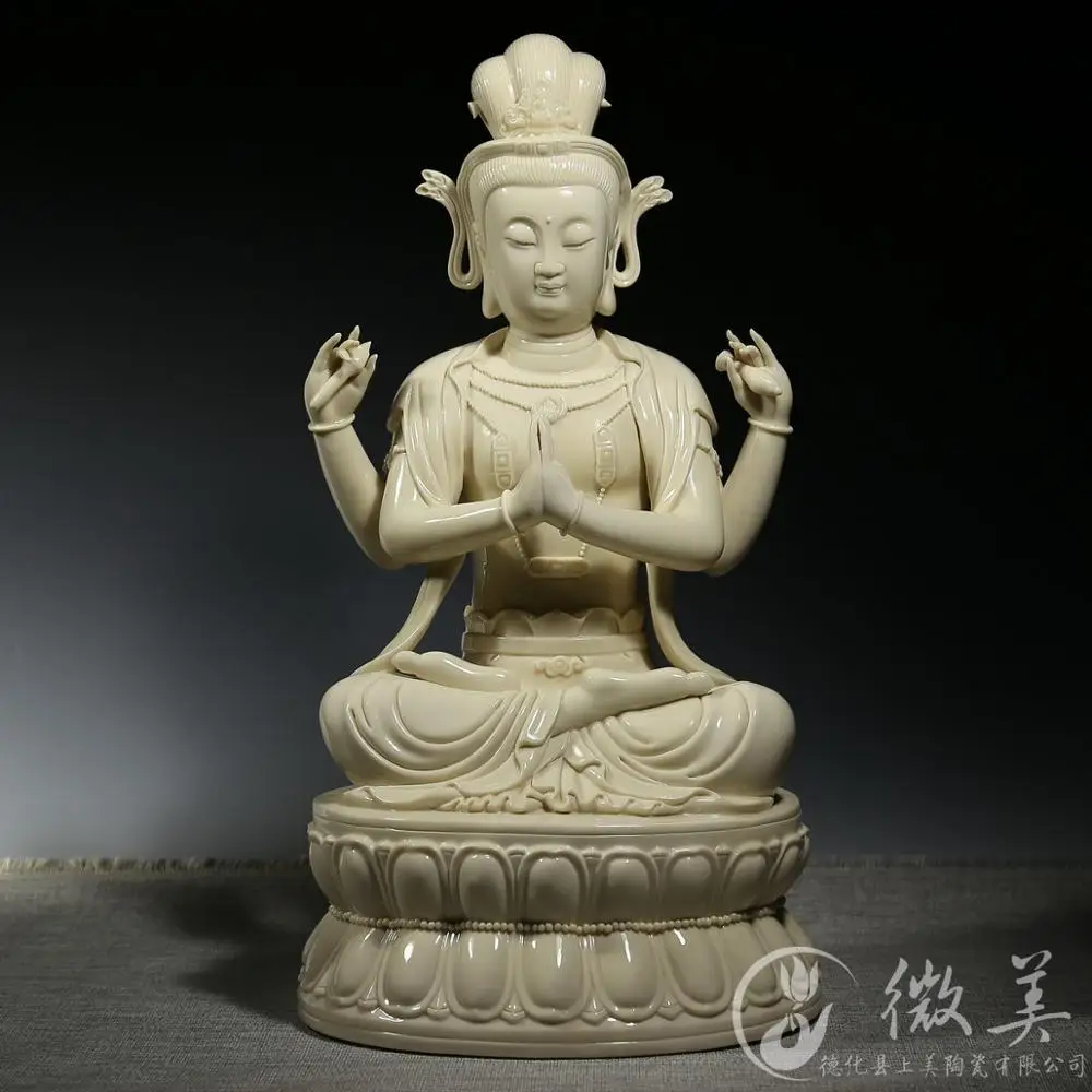 16 inch antique four arm Guanyin Buddha Tantric Dehua ceramics Buddhism Guanyin ornaments like Kechien