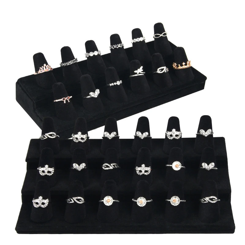 Finger Style 18 Ring Display Holder Stand Flocking Jewelry Ring Display Tray Counter Jewelry Display Organizer Tray Storage