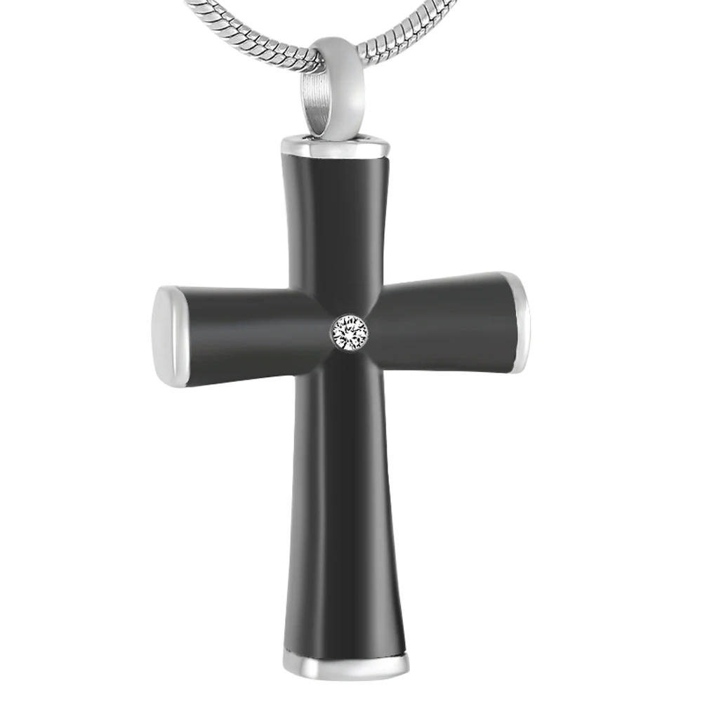 CMJ9408 Hot Stainless Steel Memorial Ashes Urn  Necklace Black Cross Cremation Keepskake Casket  Crystal Inlay