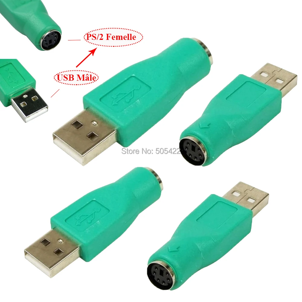 500pcs/lot PS2 PS/2 Female to USB Male Computer Keyboard Mouse Mice Adapter Converter Connector Wholesale