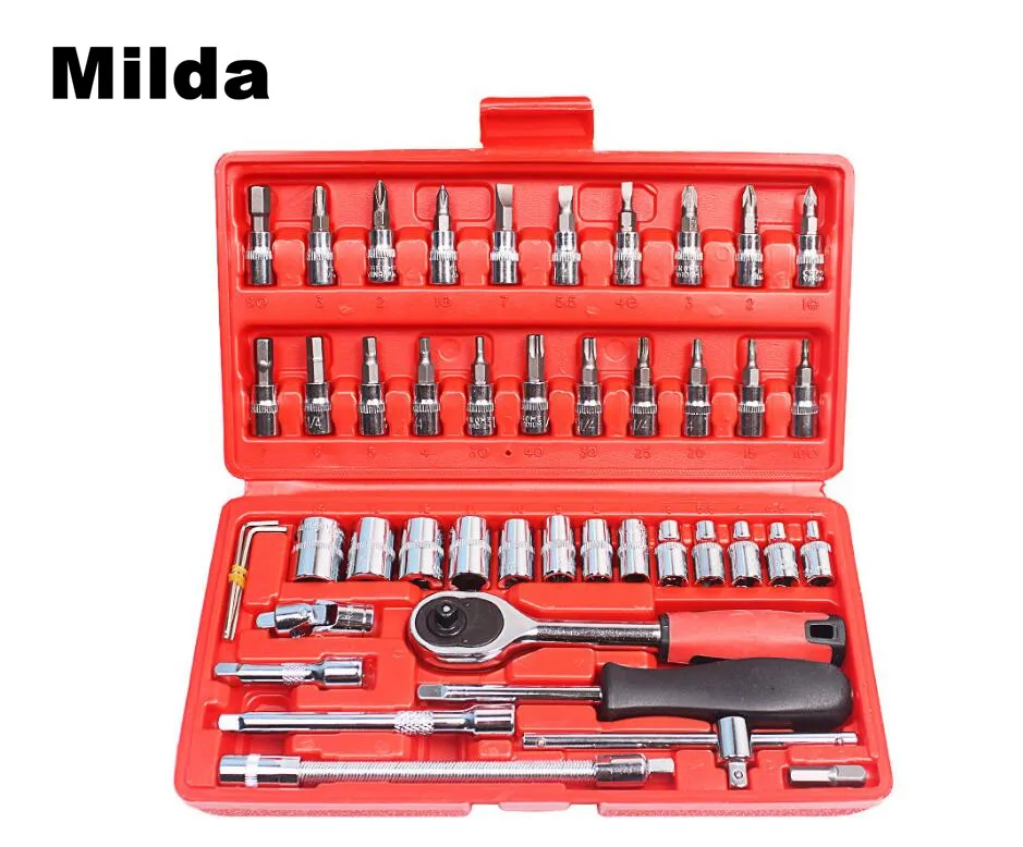 Mild 46pcs Car Repair Tool Combination Wrench Set Batch Head Ratchet Pawl Socket Spanner Screwdriver power tool accessories