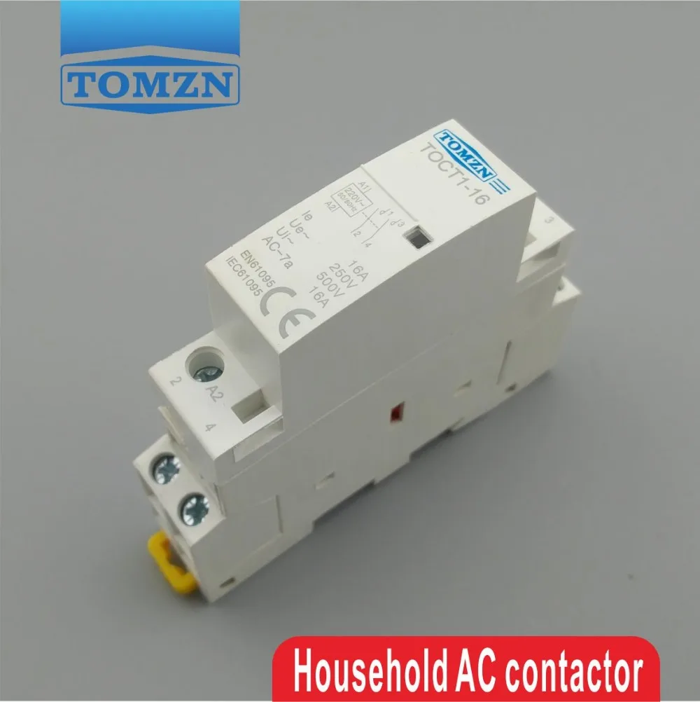 1PCS TOCT1 2P 16A 220V/230V 50/60HZ Din rail Household ac Modular contactor  2NO  or 1NO 1NC