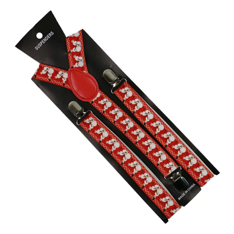 2019 New High Quality 2.5CM Wide Christmas  Red Print Suspender Adjustable  Fashion Y-back Braces Suspenders Xmas Gifts