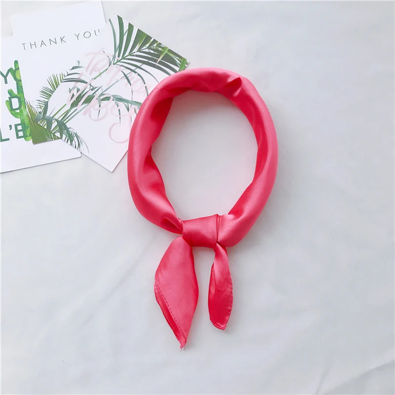 Luna&Dolphin Spring Women Silky Chiffon Square Scarf 60x60cm Solid Color Green Bandanas Girl Vintage Headbands Chic Wristband