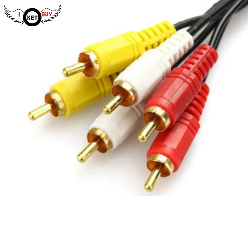 

I Key Buy 1 Pc 1.5 Meter 3 Into 3 Out Lotus Line Male to Male Speaker DVD Audio Cable Video Kit Amplifier AV 3 RCA Black