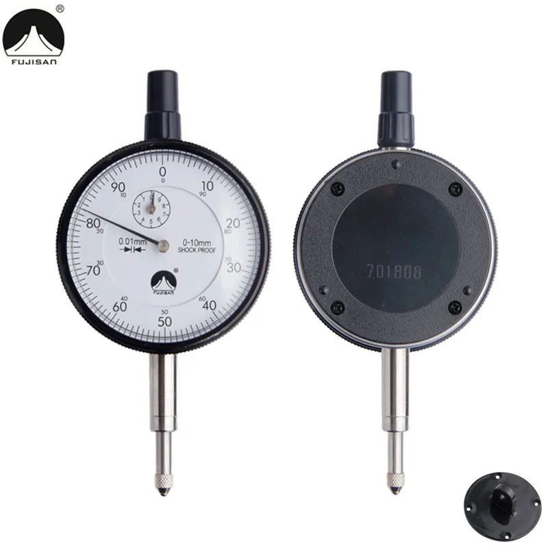 FUJISAN 0-10mm/0.01mm Dial Gauge Indicator Precision Shockproof Dial Gauge Meter With Lug Back Measure Tools