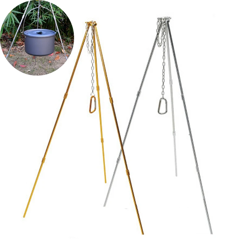 Camping Tripod Durable Portable Outdoor Camping Picnic Cooking Tripod Hanging Pot Outdoor Campfire Grill Stand with Storage Bag