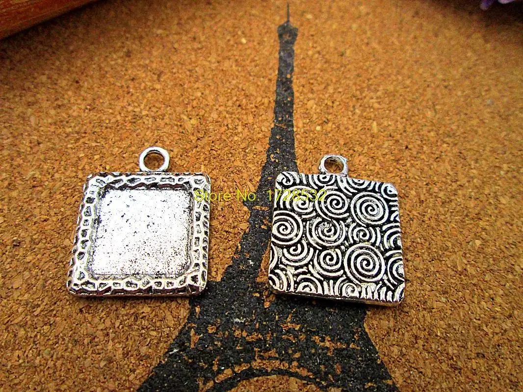 10pcs--Antique Tibetan silver square Cabochon Base Settings charm 18x22mm pendants inner 12mm