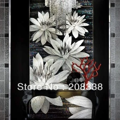 black and white glass mosaic art picture entranceway background wall