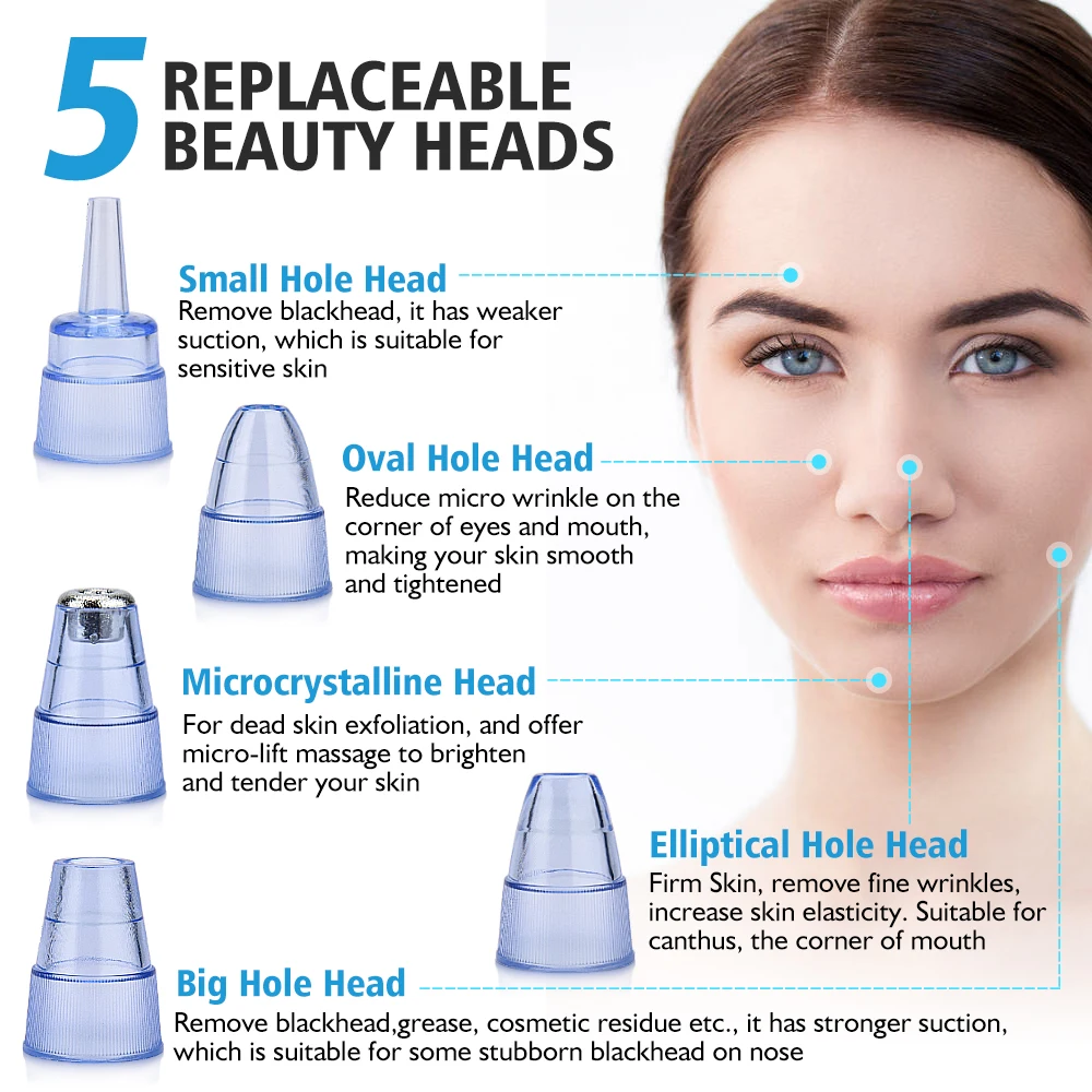 Removedor eléctrico de espinillas faciales, limpiador de poros al vacío, limpiador de acné, eliminación de manchas negras, herramientas de limpieza profunda de cara y nariz