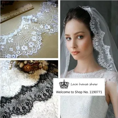 30 m/lote cílios tecido de renda 9cm diy decorativa alta qualidade macio fora branco náilon cílios guarnição do laço vestido casamento tecido