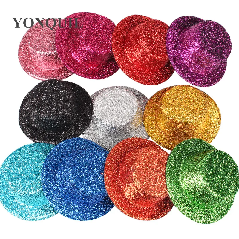 

13CM Hen Party Felt Glitter Mini Top Hat Shining Fascinator Hat Base DIY Kid Blingling Hat Accessories 11Colors 24PCS/LOT SYB22