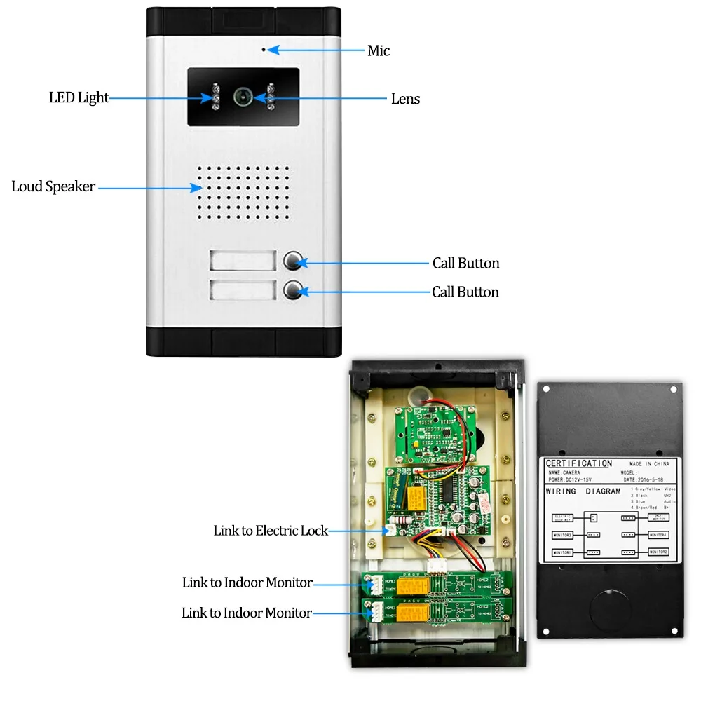 Wired Home 7 inch TFT Video Intercom Doorbell System RFID Camera with 2/3/4 Monitor Doorphone for Multi Apartment Access Control