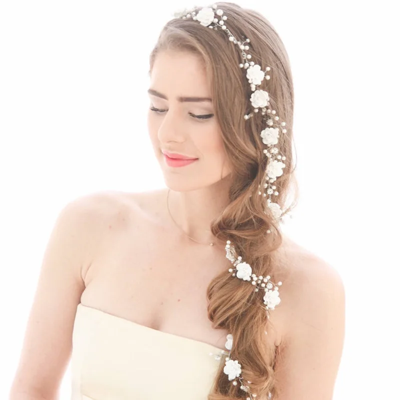 Luxury Tiara Silver Color Pearl Headbands Crystal Hair Jewelry Headpiece Wedding Hair Accessories Bridal Head Chain Hair Jewelry image 4