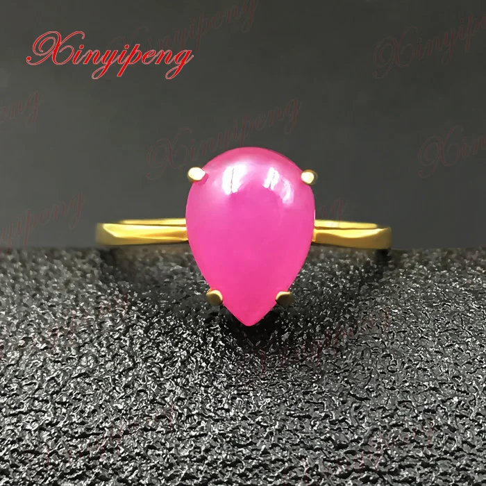 

18 k yellow gold with 100% natural ruby ring female fine jewelry Pink is a classic contracted Water droplets form