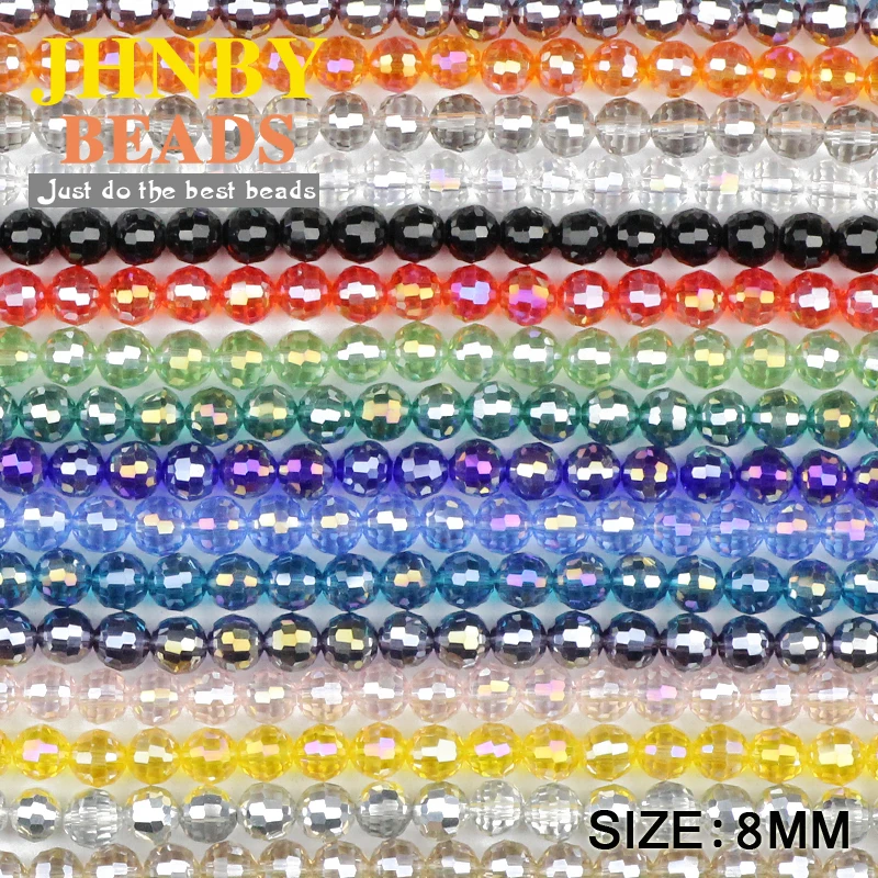 JHNBY-cuentas de cristal austriaco de fútbol facetado, abalorios sueltos redondos de color AB, fabricación de accesorios de pulsera de joyería DIY, 8mm, 96 piezas