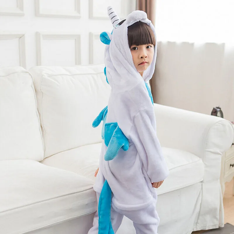 Child Blue Unicorn Kigurumi Onepiece Sleepwear Kid Anime Cosplay Costume Suit For Boys Girls Halloween Animal Jumpsuit With Shoe