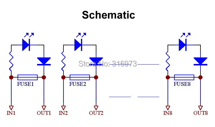 8 Channel Fuse Interface Module, for DC 5~48V, Din Rail Mount, w/ Fail Indicator
