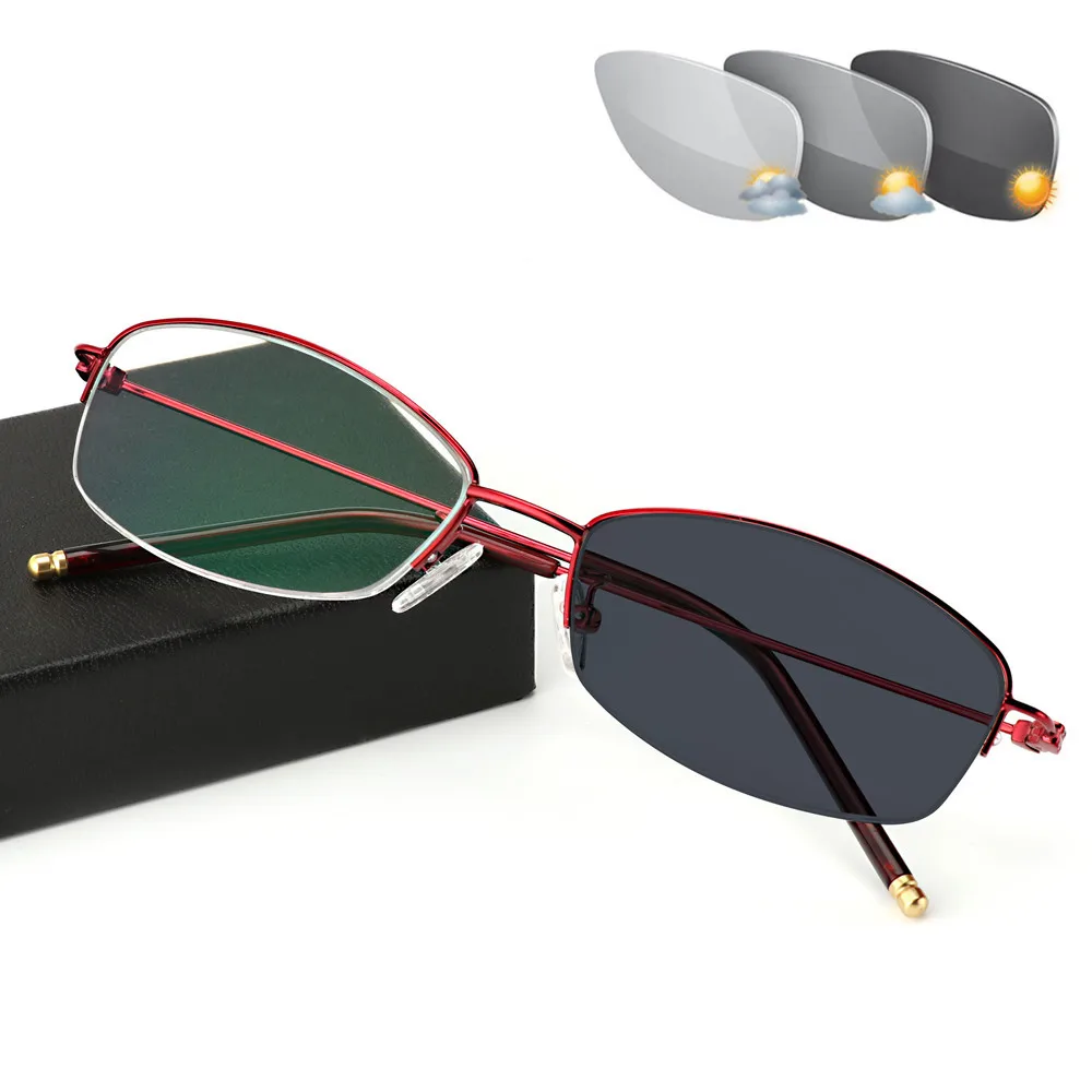 

Titanium Alloy Sun photochromic Reading Glasses Woman Non Spherical Lenses Eyeglasses (+1.0 +1.5 +2.0 +2.5 +3.0 +3.5+4.0 )