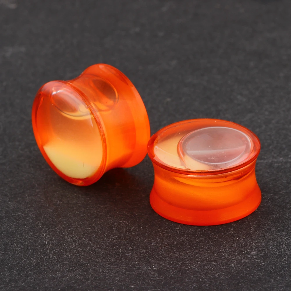 JUNLOWPY 2pcs Acrylic Liquid Blood Glitter Ear Tunnels Plugs Double Flared Ear Stretcher Saddle Plugs Gauge Piercing Body Kit