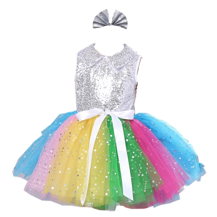 Vestido de fiesta para niños, Ropa de baile para niñas, trajes de actuación de baile de Jazz moderno, disfraces de corales con velo de lentejuelas