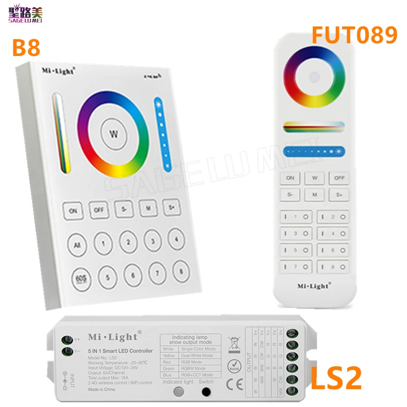 

MiLight 2.4G wireless FUT089 remote 8 Zone RF dimmer B8 Touch Panel Wall-mounted LS2 5 in 1 led controller for RGB+CCT led strip