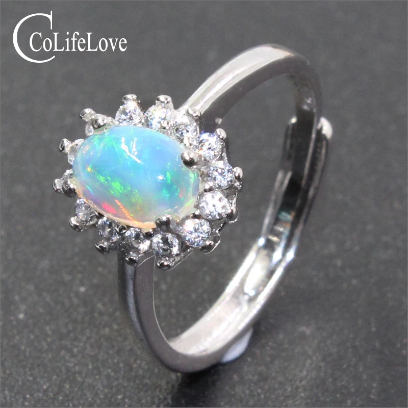 Classic silver opal ring for wedding excellent brilliance natural opal gemstone ring solid 925 sterling silver opal ring gift