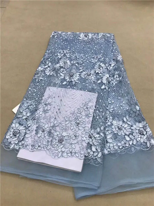 

Peach Color African Lace Fabric 2018 Embroidered Nigerian Laces Fabric High Quality French Tulle Lace Fabric With beads sky blue